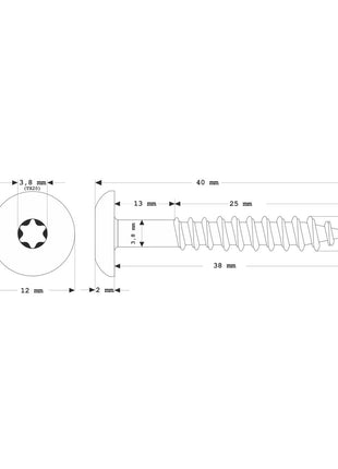 Meisterling Vis de façade 4,8x38 mm - 100 pièces (010020000231) tête plate 12 mm brun foncé + Filetage partiel Torx en acier inoxydable V2A