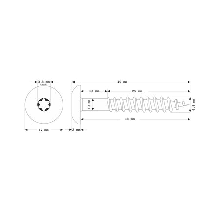 Meisterling Fassadenschrauben 4,8x38 mm 100 Stück ( 010020000231 ) 12 mm Flachkopf dunkelbraun mit Torx Teilgewinde V2A Edelstahl