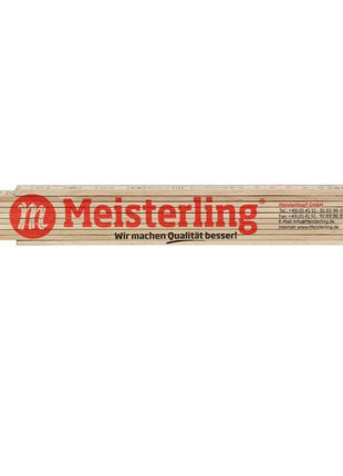 Meisterling Zollstock Règle pliante blanche avec écriture rouge 2m + Echelle d'angle et ressorts en acier (090100000031)