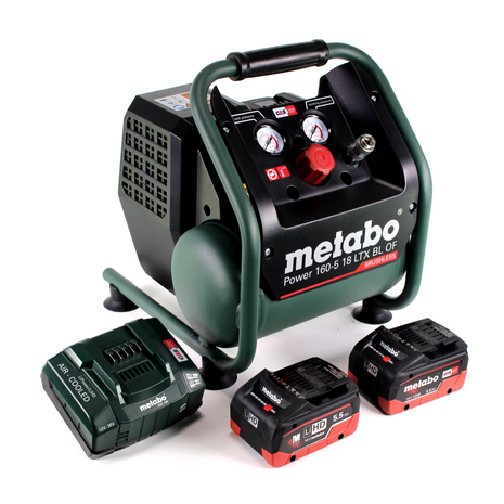 Kompresor akumulatorowy Metabo Power 160-5 18 LTX BL OF 18 V 8,0 bar bezszczotkowy + 2x akumulator LiHD 5,5 Ah + ładowarka