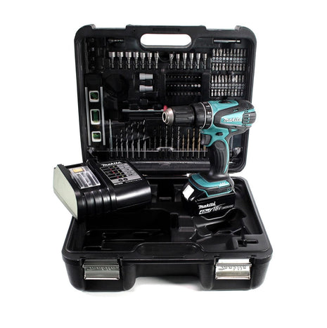 Makita DHP 456 SMTK perceuse à percussion sans fil 18 V 50 Nm + 1 batterie 4,0 Ah + chargeur + jeu d'accessoires 101 pièces + mallette