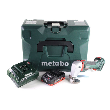 Tijeras de hojalata para batería Metabo SCV 18 LTX BL 1.6 18 V sin escobillas + 1x batería LiHD 4,0 Ah + cargador + MetaLoc