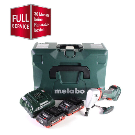 GRATIS 3 Jahre Full Service Rundum Schutz Metabo NIV 18 LTX BL 1.6 Akku Nibbler 18 V Brushless Knabber + 2x LiHD Akku 4,0 Ah + Ladegerät + MetaLoc