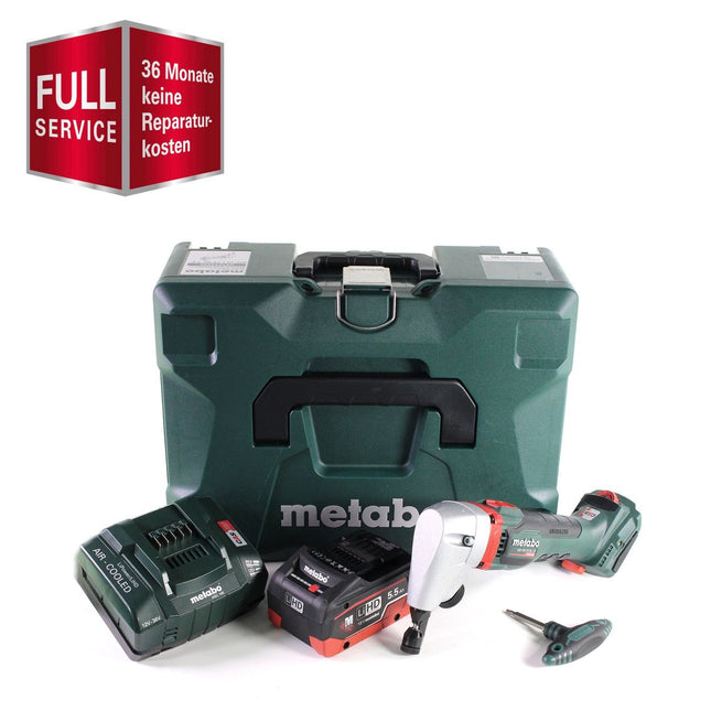 GRATIS 3 Jahre Full Service Rundum Schutz Metabo NIV 18 LTX BL 1.6 Akku Nibbler 18 V Brushless Knabber + 1x LiHD Akku 5,5 Ah + Ladegerät + MetaLoc