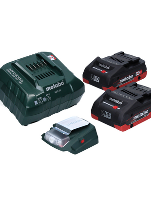 Metabo PA 14.4-18 LED-USB Akku Power Adapter Basis Set mit 2x LiHD Akku 4,0 Ah + Ladegerät ASC55