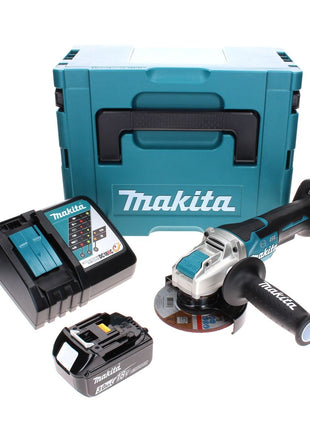 Amoladora angular a batería Makita DGA 519 RF1J 18 V 125 mm sin escobillas X-Lock + 1x batería 3,0 Ah + cargador + Makpac