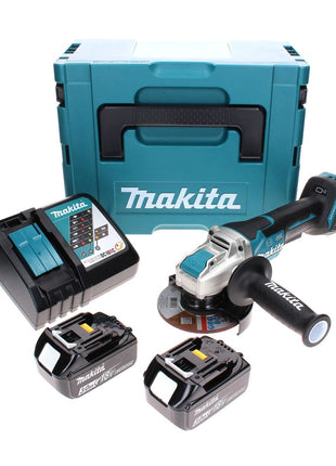 Makita DGA 519 RFJ Meuleuse d'angle sans fil 18 V 125 mm Brushless X-Lock + 2x batterie 3,0 Ah + chargeur + Makpac