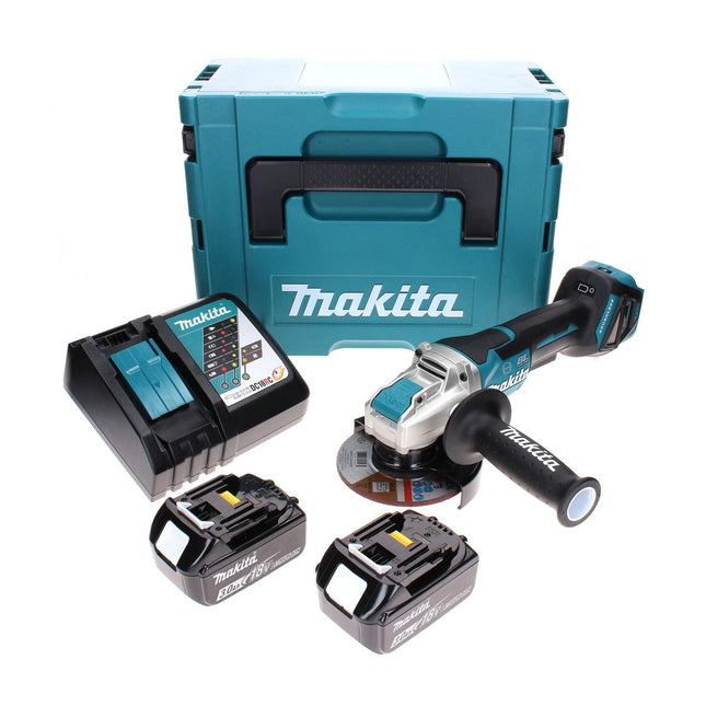 Smerigliatrice angolare a batteria Makita DGA 519 RFJ 18 V 125 mm Brushless X-Lock + 2x batteria ricaricabile 3,0 Ah + caricabatterie + Makpac