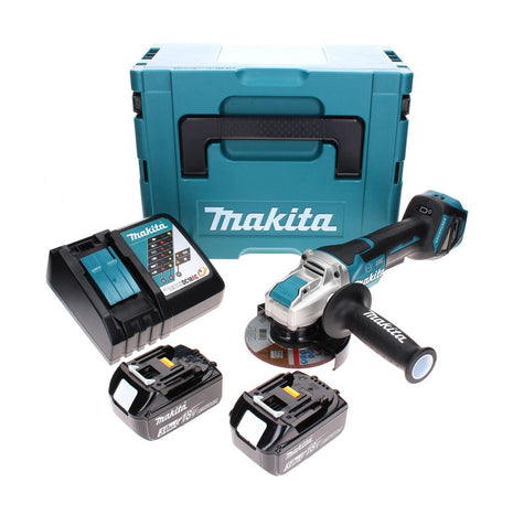 Smerigliatrice angolare a batteria Makita DGA 519 RFJ 18 V 125 mm Brushless X-Lock + 2x batteria ricaricabile 3,0 Ah + caricabatterie + Makpac