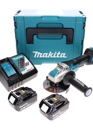 Makita DGA 519 RMJ amoladora angular a batería 18 V 125 mm sin escobillas X-Lock + 2x batería 4,0 Ah + cargador + Makpac