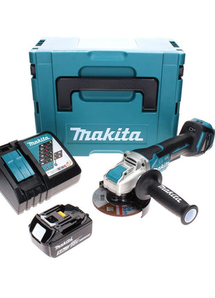 Amoladora angular a batería Makita DGA 519 RT1J 18 V 125 mm sin escobillas X-Lock + 1x batería 5,0 Ah + cargador + Makpac