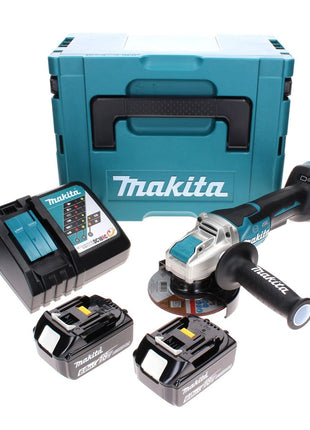 Makita DGA 519 RGJ Akku Winkelschleifer 18 V 125 mm Brushless X-Lock + 2x Akku 6,0 Ah + Ladegerät + Makpac