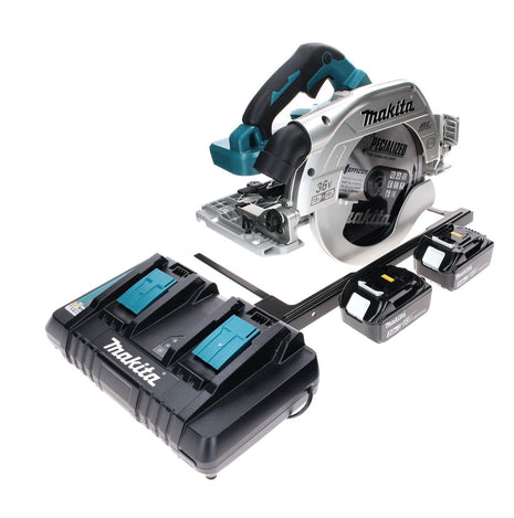 Sierra circular manual a batería Makita DHS 900 PF2 36 V (2x 18 V) 235 mm sin escobillas + 2x batería 3,0 Ah + cargador doble