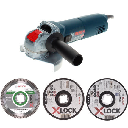 Bosch GWX 14-125 Professional Winkelschleifer 1400 W 125 mm X-Lock + 25x Trennscheiben Expert + 10x Trennscheiben Standard + Diamanttrennscheibe Best