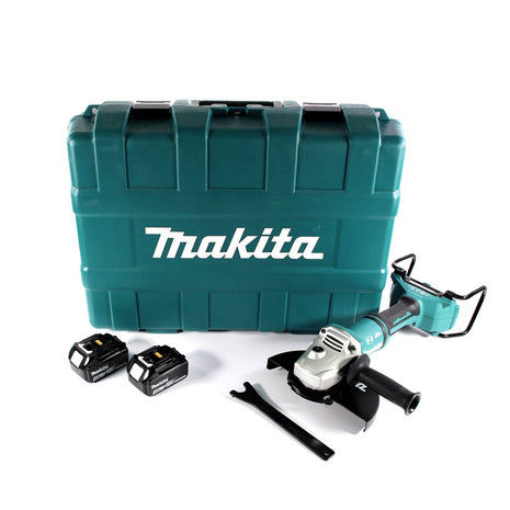 Amoladora angular a batería Makita DGA 900 MK 36 V (2x 18 V) 230 mm sin escobillas + 2x batería 4,0 Ah + maletín - sin cargador