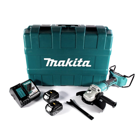 Amoladora angular a batería Makita DGA 900 RMK 36 V (2x 18 V) 230 mm sin escobillas + 2x batería 4,0 Ah + cargador + maletín