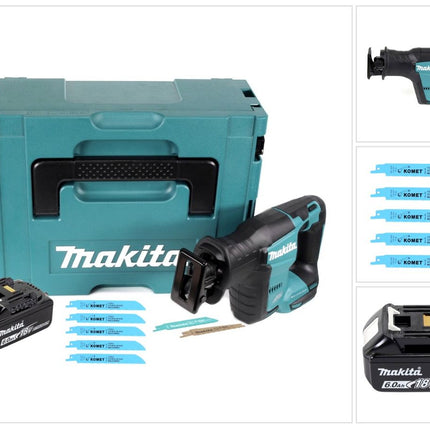 Makita DJR 188 G1J Akku Reciprosäge 18 V Brushless + 1x Akku 6,0 Ah + 5x Sägeblatt Metal Wood + Makpac - ohne Ladegerät - Toolbrothers