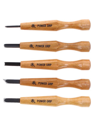 Shogun MIKISYO Power Grip Holz Schnitzmesser Kerbschnitzsatz / Zierschnitzsatz 5 tlg. Set ( PG-5 ) - Made in Japan - Toolbrothers