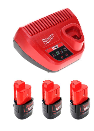 Milwaukee Akku Starter Set 12 V mit 3x Akku 1,5 Ah + M12 C12C Ladegerät