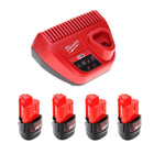 Kit de inicio de batería Milwaukee de 12 V con 4 baterías de 1,5 Ah + cargador M12 C12C