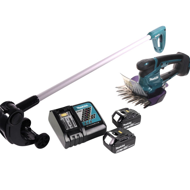 Makita DUM 604 RG Akku Grasschere 18 V + Griffverlängerung mit Rolle + 2x Akku 6,0 Ah + Ladegerät