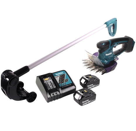 Makita DUM 604 RG Akku Grasschere 18 V + Griffverlängerung mit Rolle + 2x Akku 6,0 Ah + Ladegerät