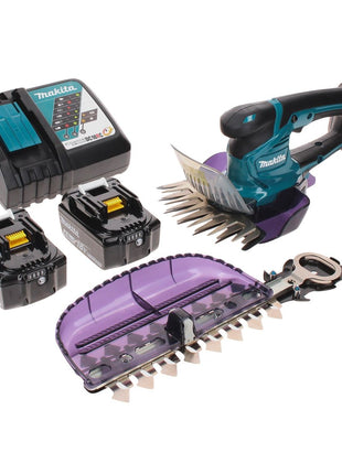 Tijera cortacésped a batería Makita DUM 604 RMX 18 V con cuchilla cortacésped y arbustos + 2x baterías 4,0 Ah + cargador