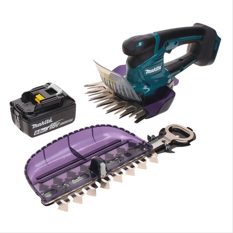 Tijeras para césped a batería Makita DUM 604 G1X de 18 V con cuchilla para cortacésped y arbustos + 1x batería de 6,0 Ah - sin cargador