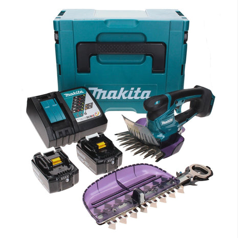 Makita DUM 604 RFXJ Akku Grasschere 18 V mit Gras- und Strauchscherblatt + 2x Akku 3,0 Ah + Ladegerät + Makpac