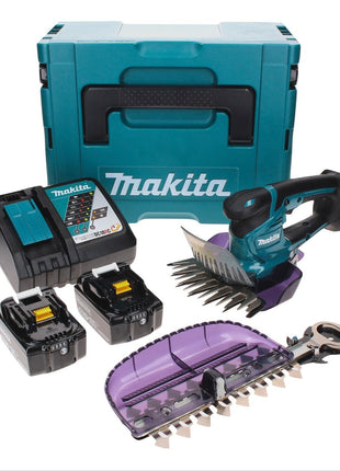 Cisaille à gazon sans fil Makita DUM 604 RMXJ 18 V avec lame de cisaille à herbe et arbustes + 2x batteries 4,0 Ah + chargeur + Makpac