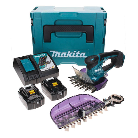 Makita DUM 604 RMXJ Akku Grasschere 18 V mit Gras- und Strauchscherblatt + 2x Akku 4,0 Ah + Ladegerät + Makpac