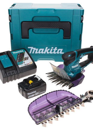 Cisaille à gazon sans fil Makita DUM 604 RT1XJ 18 V avec lame de cisaille à herbe et arbustes + 1x batterie 5,0 Ah + chargeur + Makpac