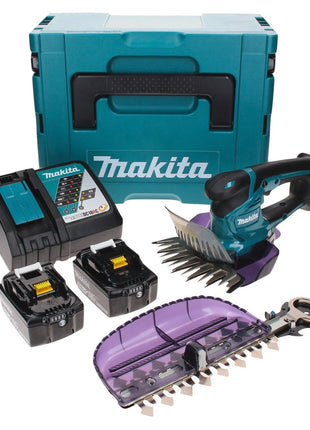 Cisaille à gazon sans fil Makita DUM 604 RTXJ 18 V avec lame de cisaille à herbe et arbustes + 2x batteries 5,0 Ah + chargeur + Makpac