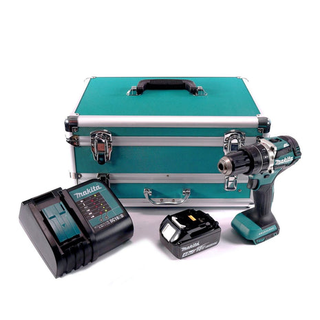 Makita DHP 484 SM1TX taladro percutor inalámbrico 18 V 54 Nm sin escobillas + 1x batería 4,0 Ah + cargador + juego de brocas de 70 piezas + maletín de aluminio TX