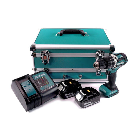 Makita DHP 484 SMTX Trapano avvitatore con percussione a batteria 18V 54Nm + 2x Batterie 4,0 Ah + Caricabatterie + Set 70 punte + Valigetta in alluminio TX