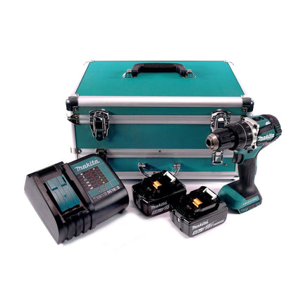 Makita DHP 484 STTX Trapano avvitatore con percussione a batteria 18V 54Nm + 2x Batterie 5,0 Ah + Caricabatterie + Set 70 punte + Valigetta in alluminio TX