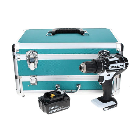 Makita DHP 482 F1TX W perceuse à percussion sans fil 18 V 62 Nm blanc + 1x batterie 3,0 Ah + jeu de 70 forets + coffret en aluminium TX - sans chargeur