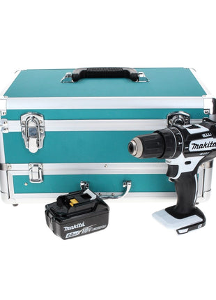 Makita DHP 482 M1TX W Perceuse visseuse à percussion sans fil 18 V 62 Nm, blanc + 1x Batterie  4,0 Ah + Coffret aluminium TX + Jeu d’embouts et de forets, 70 pcs. - sans Chargeur