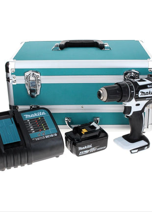 Makita DHP 482 SM1TX W Perceuse visseuse à percussion sans fil 18 V 62 Nm, blanc + 1x Batterie 4,0 Ah + Chargeur + Coffret aluminium TX + Jeu d’embouts et de forets, 70 pcs.