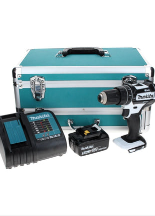 Makita DHP 482 ST1TX W Perceuse visseuse à percussion sans fil 18 V 62 Nm, blanc + 1x Batterie 5,0 Ah + Chargeur + Coffret aluminium TX + Jeu d’embouts et de forets, 70 pcs.