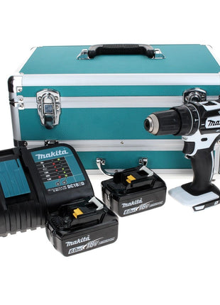 Makita DHP 482 SGTX W Akku Schlagbohrschrauber 18 V 62 Nm Weiß + 2x Akku 6,0 Ah + Ladegerät + 70 tlg. Bit Bohrer Set + TX Alu Koffer