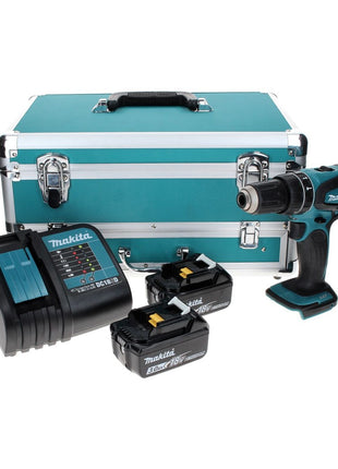 Makita DHP 456 SFTX perceuse à percussion sans fil 18 V 50 Nm + 2 batteries 3,0 Ah + chargeur + jeu de 70 forets + coffret en aluminium TX