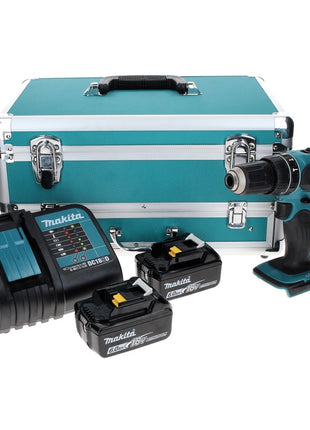 Makita DHP 456 SGTX Perceuse-Visseuse à percussion sans fil 18 V 50 Nm + 2x Batteries rechargeables 6,0 Ah + Chargeur + Jeu de 70 mèches + Mallette en aluminium TX