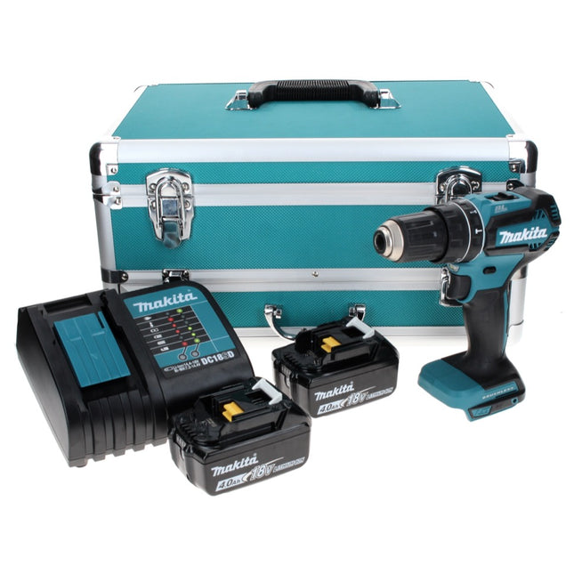 Makita DHP 485 SMTX Trapano avvitatore con percussione a batteria 18V 50Nm + 2x Batterie 4,0 Ah + Caricabatterie + Set 70 punte + Valigetta in alluminio TX
