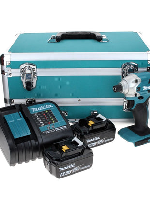 Makita DTD 156 STTX clé à chocs sans fil 18 V 155 Nm + 2 batteries 5,0 Ah + chargeur + jeu de 70 forets + mallette en aluminium TX