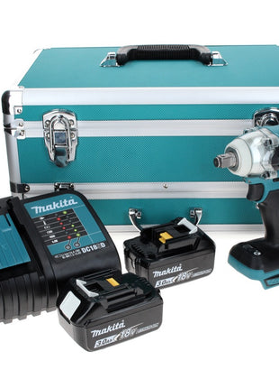 Makita DTW 285 SFTX Clé à chocs sans fil 18 V 280 Nm 1/2" sans balais + 2 batteries 3,0 Ah + chargeur + jeu de 70 forets + coffret en aluminium TX