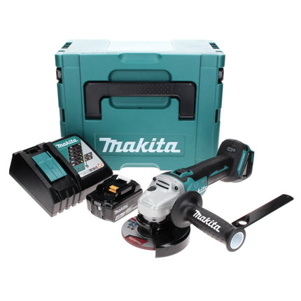 Makita DGA 506 RM1J Smerigliatrice angolare a batteria 18V 125mm Brushless + 1x Batteria 4,0Ah + Caricabatterie + Valigetta Makpac
