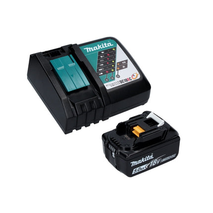 Makita DGA 506 RT1J Smerigliatrice angolare a batteria 18V 125mm Brushless + 1x Batteria 5,0Ah + Caricabatterie + Valigetta Makpac