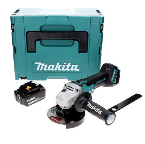 Amoladora angular a batería Makita DGA 506 G1J 18 V 125 mm sin escobillas + 1x batería 6,0 Ah + Makpac - sin cargador