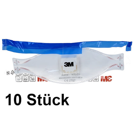 3M FFP3 Aura 9332+ Mascherina respiratoria con valvola 10 pz. EN149:2001 FFP3 NR D - per materiali isolanti e legno duro